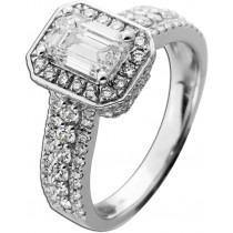 Diamantring Emerald cut Halo 1.90ct Weissgold 585 14K Lab Grown Brillanten 