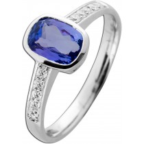 Tansanit Ring Weißgold 585 14K blauer Edelstein Lab Grown Diamanten