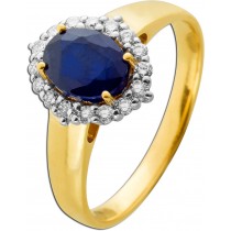 Saphir Ring Gelbgold 585 14K blauer Edelstein Lab Grown Diamanten