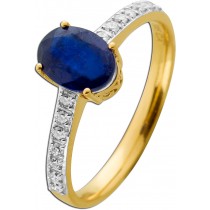 Saphir Ring Gelbgold 585 14K blauer Edelstein Lab Grown Brillanten