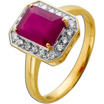Rubin Ring Gelbgold 585 14K roter Edelstein Lab Grown Diamanten