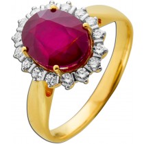 Rubin Ring Gold 585 14K roter Edelstein Lab Grown Diamanten 