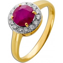 Rubin Ring Gelbgold 585 14K roter Edelstein Lab Grown Diamanten