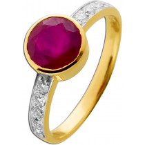 Rubin Ring Gelbgold 585 14K roter Edelstein Lab Grown Diamanten