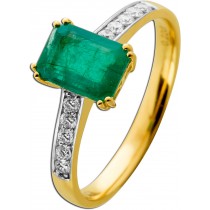 Smaragd Ring Gelbgold 585 14K grüner Edelstein Lab Grown Diamanten