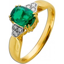 Smaragd Ring Gold 585 14K grüner Lab Grown Edelstein Lab Grown Diamanten