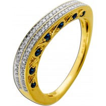 Saphir Ring Gold 585 14K blaue Edelsteine Natur Diamanten 0.22ct