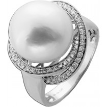 Perlenring Weißgold 585 14K Natur Diamanten Süßwasser Perle