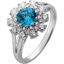 Blautopas Ring Weißgold 585 14K blauer Edelstein 1.42ct Lab Grown Diamanten