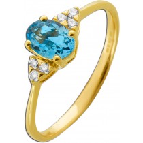 Blautopas Ring Gold 585 14K Natur Diamanten 0.10ct blauer Edelstein