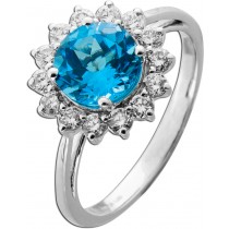 Blautopas Ring Weißgold 585 14K blauer Edelstein Lab Grown Diamanten