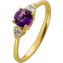 Amethyst Ring Gold 585 14 Karat Brillanten Natur Edelsteine