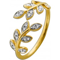 Brillant Ring Blüte Lorbeer Gold 585 14 K Natur Diamanten 0.18ct