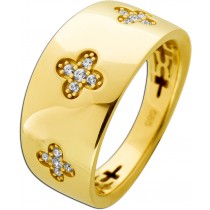 Kleeblatt Kreuz Ring Gelbgold 585 14K weiße Zirkonia Steine