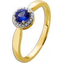 Tansanit Ring Gold 375 9K  Natur Edelstein Lab Grown Diamanten 0.10ct 