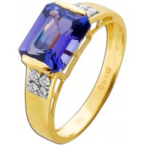 Tansanit Ring Gold 585 14K lila Natur Edelstein Natur Diamanten 0.15ct