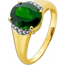 Diamantring Gold 585 9K Natur Chromdiopsit Natur Diamanten 0.05ct