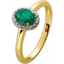 Smaragd Ring Gold 375 9K Sambia Smaragd Lab Grown Diamanten 0.15ct 