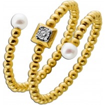 Perlen Ring Gold 585 14K Natur Diamant Süßwasserzuchtperlen flexibel