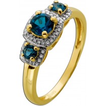 Blautopas Ring Gold 585 14K nat London Blue Topaz  Natur Diamanten