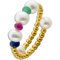 Perlenring Gold 585 14K nat. Saphir Smaragd Rubin Süßwasserzuchtperlen 