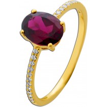 Diamant Ring Gold 375 9K Nat Rhodolith 1.45ct Labor Diamanten 0.12ct