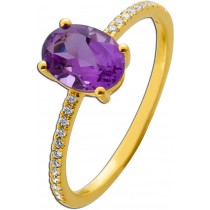 Amethyst Ring Gold 375 9K Nat Amethyst 1.1ct Lab Grown Diamanten 0.12ct