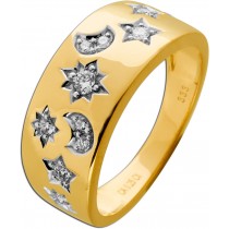 Diamant Ring Sonne Mond Sterne Gold 333 8K Lab Grown Diamanten 