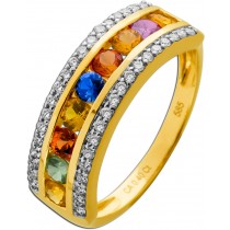 Saphir Rainbow Ring Gold 585 14K nat. Saphire 1.35ct Natur Diamanten 0.40ct