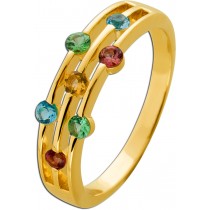Edelsteinring Gold 333 8K nat. Swiss Blautopas Tsavorit Citrin pinker Turmalin