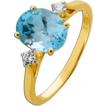 Blautopas Ring Gold 333 8K Natur Blautopas 2.8ct Lab Grown Diamanten 0.10ct