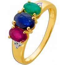 Smaragd Ring Gold 333 8K Natur Saphir Rubin Lab Grown Diamanten