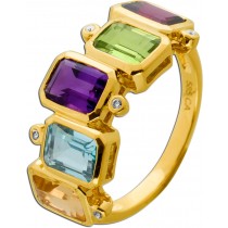 Citrin Ring Gold 585 14K nat. Amethyst Peridot Blautopas Labor Diamanten