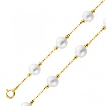 Perlen Armband Gelbgold 585 14K Süßwasserzuchtperlen 6mm