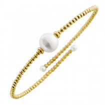 Perlen Armreif Gelbgold 585 14K Süßwasserzuchtperlen 3-8mm flexibel