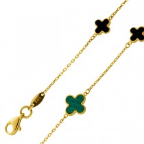 Kleeblatt Armband Gelbgold 585 14K Onyx Malachit Edelsteine