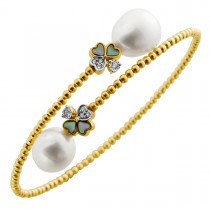 Perlen Armreif Gold 585 14K Natur Diamanten 0.15ct Süßwasserperlen