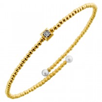 Perlen Armreif Gold 585 14K Natur Diamant 0.015ct. Süßwasserperlen