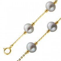 Perlen Armband Gold 585 14K graue Süßwasserzuchtperlen 6-6.5mm