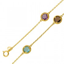 Edelsteinarmband Gold 333 8K nat Amethyst Blautopas Citrin Rauchquarz 