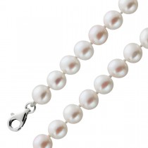 Süßwasserperlenkette fast ganz runde Perlen weiß-rose Top Lustre Perlenschmuck