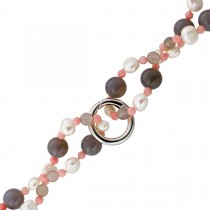 Perlenkette rosa Koralle grauer Achat Natur Edelsteine