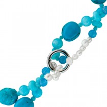 Perlenkette Süßwasserperlen Natur Türkis Achat Edelsteine