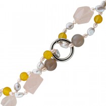 Perlenkette Süß grauer gelber Achat Rosenquarz Natur Edelsteine