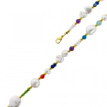 Perlenkette 48cm Süßwasserperlen Amethyste Türkise Bergkristalle Fluorite Lapis Koralle