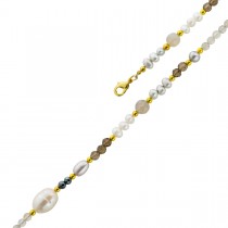 Perlenkette 48cm Süßwasserperlen Natur Achat Rauchquarz Hämatit