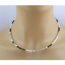 Perlenkette 47cm Süßwasserperlen Natur Spinell Achat Mondsteine 