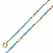 Perlenkette 47cm Süßwasserperlen Natur Aquamarin Edelsteine 