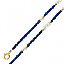Perlenkette 47cm Süßwasserperlen Natur Lapislazuli