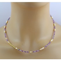 Perlenkette 47cm Süßwasserperlen Natur Fluorit Edelsteine